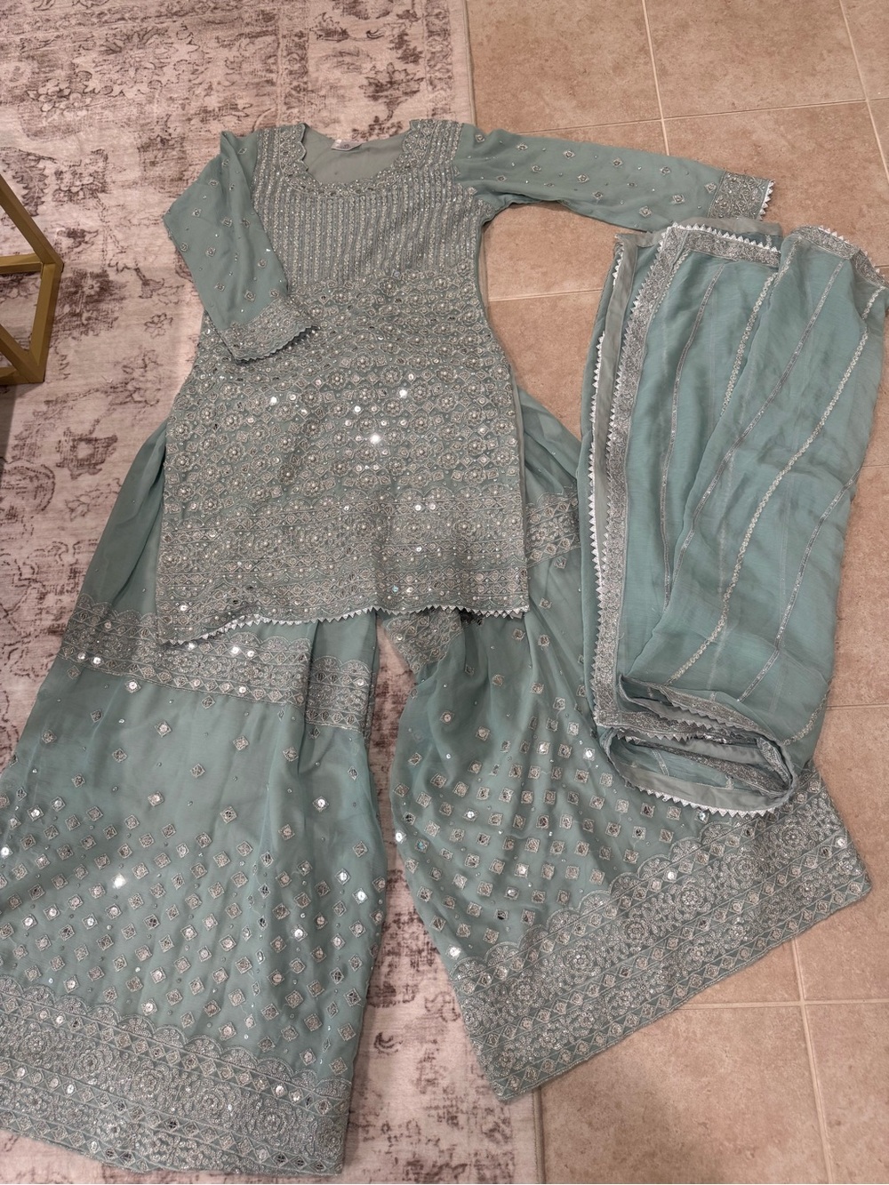 Elegant Sage Green Embellished Formal Women’s Dress